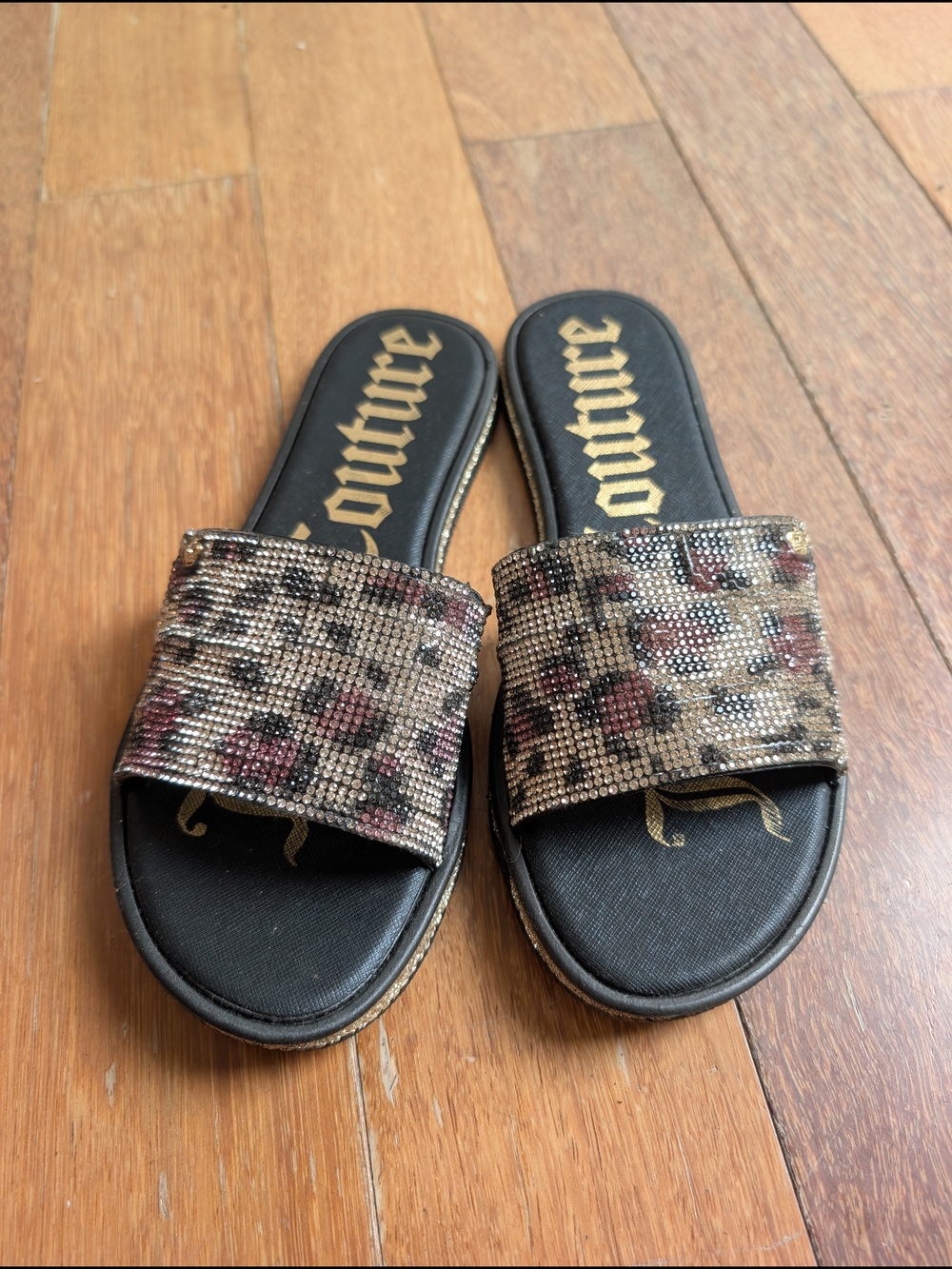 Juicy Couture Leopard Slide Sandals with Sparkling Strap. Size 7. New